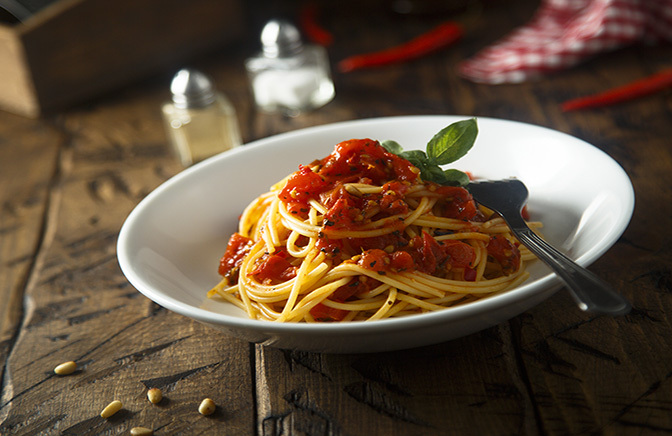 Pasta with homemade tomato sauce