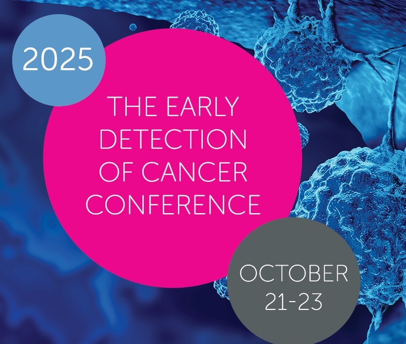 Name and date of conference on circles with a background of imaged tissues.